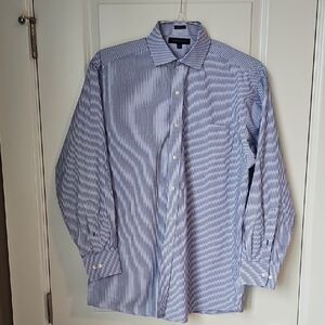 Tommy Hilfiger Men's Classic Blue and White Striped Dress Shirt